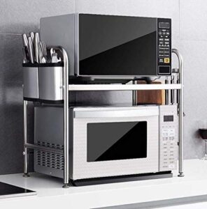 double stainless steel microwave oven rack/kitchen desktop oven shelf/countertop rice cooker storage shelf / 6 hooks/can bear 20kg