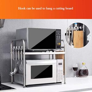 Double Stainless Steel Microwave Oven Rack/Kitchen Desktop Oven Shelf/countertop Rice Cooker Storage Shelf / 6 Hooks/can Bear 20KG