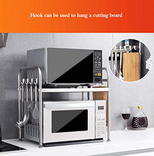 Double Stainless Steel Microwave Oven Rack/Kitchen Desktop Oven Shelf/countertop Rice Cooker Storage Shelf / 6 Hooks/can Bear 20KG