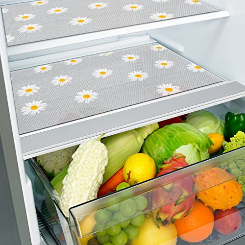 9PCS Refrigerator Liners,Daisy Refrigerator Mats Liners for Shelves Washable, Cuttable Refrigerator Liner,Drawer Table Mats, Placemats(Flowers)