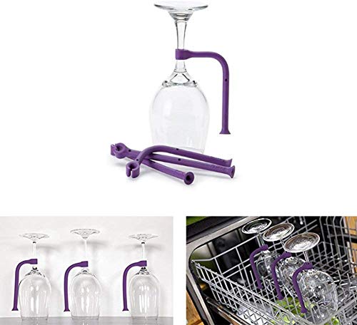 Stemware Saver,Silicone Wine Glass Holder,4 Flexible Dishwasher Attachments Set for Wine or Champagne Glasses (Purple), PIBM