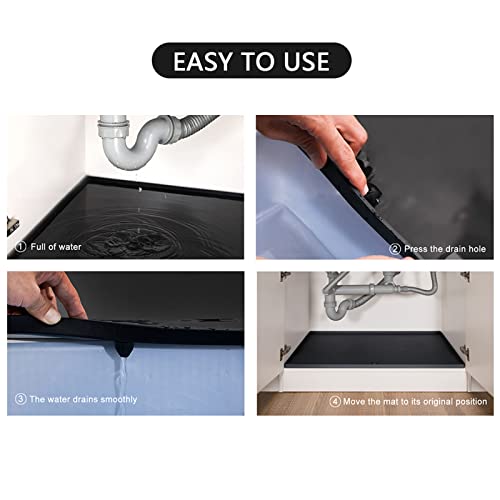 Under Sink Mat, Kitchen Waterproof Cabinet Liner 34" x 22" Flexible Silicone Under Sink Liner, Sink Mats for Bottom of Kitchen Sink Liner Drip Tray with Drain Hole, Kitchen Bathroom Cabinet Mat