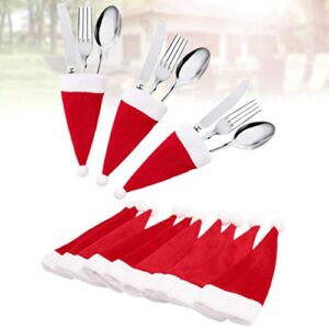 Amosfun 12pcs Christmas Silverware Holders Pockets Santa Hat Cutlery Pouch Bag Utensil Holders for Xmas Holiday Table Decoration