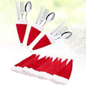 Amosfun 12pcs Christmas Silverware Holders Pockets Santa Hat Cutlery Pouch Bag Utensil Holders for Xmas Holiday Table Decoration