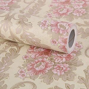 simplemuji 17.7”x98” luxury pink floral wallpaper self adhesive removable for living room bedroom wall decor
