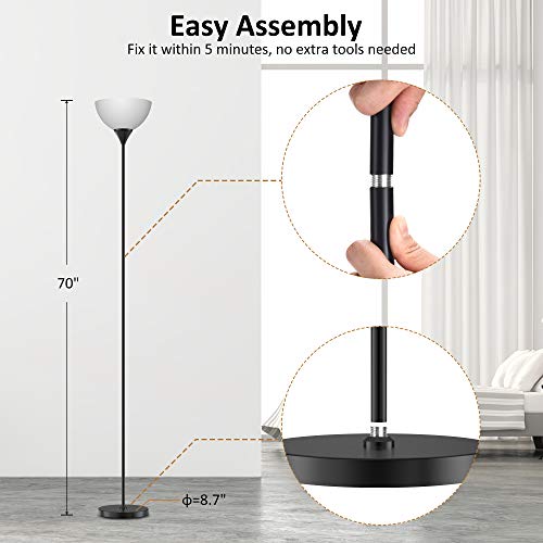PESRAE Floor Lamp, Remote Control with 4 Color Temperatures, Torchiere Floor lamp for Bedroom, Standing Lamps for Living Room, Bulb Included (Matte Black)