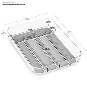 madesmart Antimicrobial Clear Soft Grip Mini Silverware Tray, Non-Slip Kitchen Drawer Organizer, 5 Compartments, Multi-Purpose Home Organization, EPA Certified, Light Grey