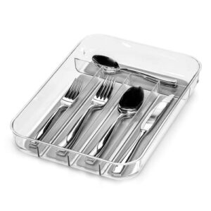 madesmart Antimicrobial Clear Soft Grip Mini Silverware Tray, Non-Slip Kitchen Drawer Organizer, 5 Compartments, Multi-Purpose Home Organization, EPA Certified, Light Grey