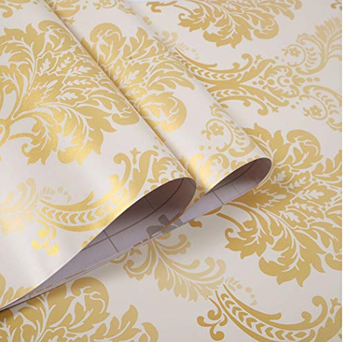 Gold Damask Contact Paper Self Adhesive Shelf Drawer Liner, Peel and Stick Damask Wallpaper Roll Shelf Liner Cabinets Door Drawer Sticker 17.7" x 78.7" (Gold)