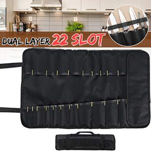 Willowswayw 22 Pockets Chef Knife Storage Case,Portable Kitchen Chef Knife Roll Bag Cutlery Container