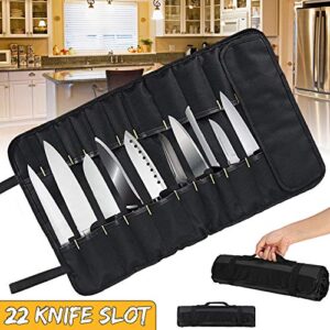 Willowswayw 22 Pockets Chef Knife Storage Case,Portable Kitchen Chef Knife Roll Bag Cutlery Container