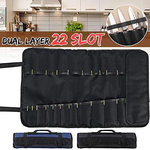 Willowswayw 22 Pockets Chef Knife Storage Case,Portable Kitchen Chef Knife Roll Bag Cutlery Container