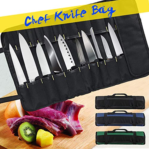 Willowswayw 22 Pockets Chef Knife Storage Case,Portable Kitchen Chef Knife Roll Bag Cutlery Container