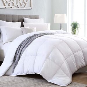 kingsley trend king comforter duvet insert – all season quilted ultra soft breathable down alternative king size comforter, box stitch white comforter with corner tabs, king 104×92