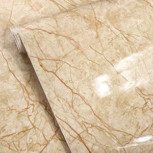 moyishi golden silk granite look marble gloss film vinyl self adhesive counter top peel and stick wall decal 15.8″x118″