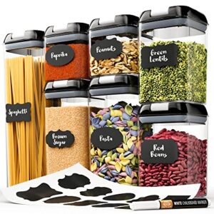 airtight food storage containers for kitchen & pantry organization and storage (7 pack) – bpa free plastic food containers with lock lids – sugar, flour, pasta & cereal canister with labels & marker