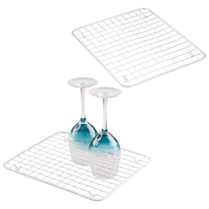 mdesign modern metal wire kitchen sink metal dish drying rack/mat – steel wire grid design – allows wine glasses, mugs, bowls and dishes to drain in sink – 2 pack – white