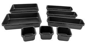 home-x connecting organizer trays, set of interlocking adjustable trays for organizing office supplies and kitchen utensil drawers, set of 8, 3 sizes, black