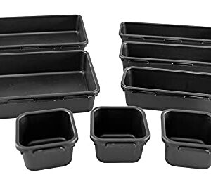 HOME-X Connecting Organizer Trays, Set of Interlocking Adjustable Trays for Organizing Office Supplies and Kitchen Utensil Drawers, Set of 8, 3 Sizes, Black