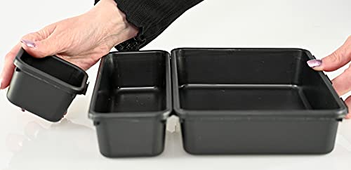 HOME-X Connecting Organizer Trays, Set of Interlocking Adjustable Trays for Organizing Office Supplies and Kitchen Utensil Drawers, Set of 8, 3 Sizes, Black