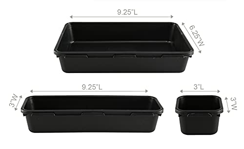 HOME-X Connecting Organizer Trays, Set of Interlocking Adjustable Trays for Organizing Office Supplies and Kitchen Utensil Drawers, Set of 8, 3 Sizes, Black