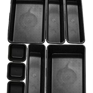 HOME-X Connecting Organizer Trays, Set of Interlocking Adjustable Trays for Organizing Office Supplies and Kitchen Utensil Drawers, Set of 8, 3 Sizes, Black