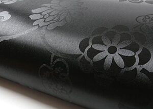 peel and stick flame retardation pvc instant floral decorative self-adhesive film countertop backsplash grace black pearl (mf5154-6 : 2.00 feet x 6.56 feet)