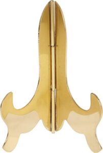 bard’s hinged brass plate stand, 5″ h x 4″ w x 2.75″ d (for 5″ – 7.5″ plates)