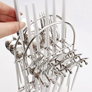 JANKNG 1PCS Silver Stainless Steel Cutlery Stand ( Can Hold 24piece Flatware ), Hanging Tableware Storage Rack, Kitchen Dining Table Decoration Storage For Home Party Reataurant