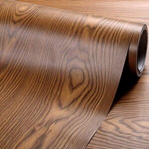 glow4u rustic dark walnut wood grain contact paper self adhesive vinyl shelf liner for kitchen cabinets countertop table desk furniture decor 24 inches by 16 feet