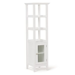 simplihome acadian 56.1 inch h x 15.75 inch w bath storage tower bath cabinet in white with storage compartment and 3 shelves,for the bathroom, transitional