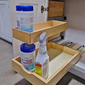 2 Tier Pull Out Organizer Shelf Sliding Drawer Storage for Kitchen Bathroom Storage Cabinet Under Sink Slide Out Shelf Organizing Storage Pull-Out Cabinet Organizer Roll Out Drawer (12'' Width)