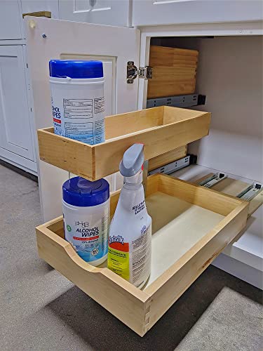 2 Tier Pull Out Organizer Shelf Sliding Drawer Storage for Kitchen Bathroom Storage Cabinet Under Sink Slide Out Shelf Organizing Storage Pull-Out Cabinet Organizer Roll Out Drawer (12'' Width)
