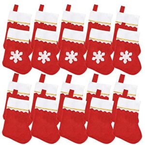 jmkcoz 20 pack christmas mini stockings sock decoration snowflake tableware holders, red felt knife spoon fork bag candy pouch bag plush cuff socking for xmas party tree dinner table home ornaments