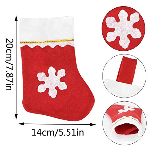 Jmkcoz 20 Pack Christmas Mini Stockings Sock Decoration Snowflake Tableware Holders, Red Felt Knife Spoon Fork Bag Candy Pouch Bag Plush Cuff Socking for Xmas Party Tree Dinner Table Home Ornaments