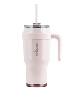 reduce 40 oz tumbler with handle and straw, stainless steel with sip-it-your-way lid – keeps drinks cold up to 34 hours – sweat proof, dishwasher safe, bpa free – pink cotton, opaque gloss