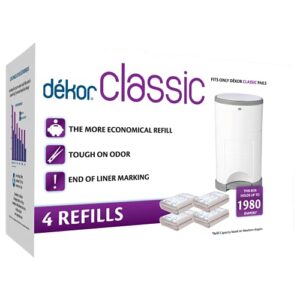 Diaper Dekor Classic Diaper Pail Liner Refills, 4 Pack