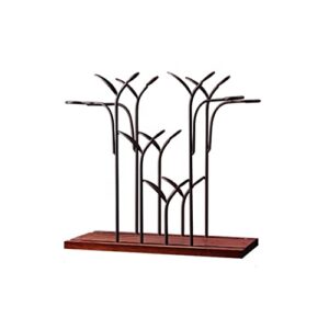 yfqhdd iron wire forest leaf wine rack stand hanging drinking glasses stemware rack shelf wine bottle & glass cup holder display (color : e, size
