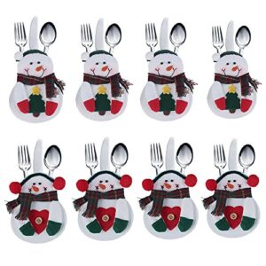 deggod 8pcs christmas tableware holders set, white snowman knife and fork bags covers for thanksgiving new year christmas party decorations xmas dinner table decor ornaments (snowman)