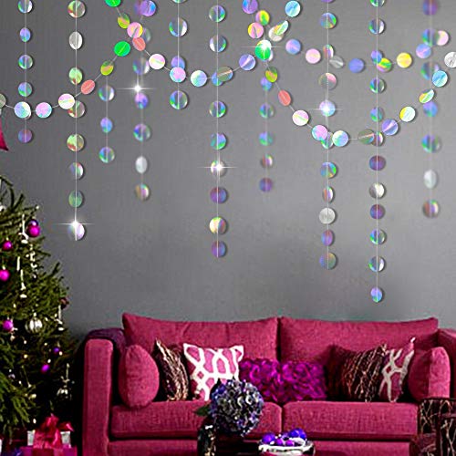 Iridescent Party Supplies Circle Garlands Holographic Hanging Dots Streamer Backdrop Kids Unicorn Mermaid Birthday Party Decorations Wedding Bachelorette Engagement Disco Dancing Ball Decoration