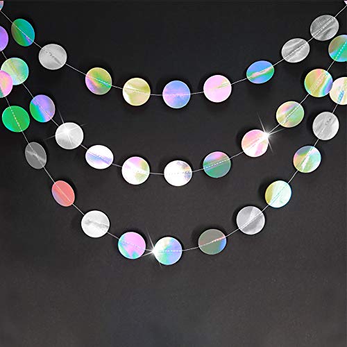 Iridescent Party Supplies Circle Garlands Holographic Hanging Dots Streamer Backdrop Kids Unicorn Mermaid Birthday Party Decorations Wedding Bachelorette Engagement Disco Dancing Ball Decoration