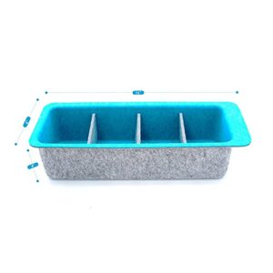 WELAXY Cabinet Pantry Organizers Desk drawer bin with 4 adjustable compartment Felt multi-storage for Kitchen home office closet Junk Socks Ties organizing (Turquoise)