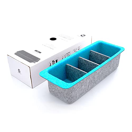 WELAXY Cabinet Pantry Organizers Desk drawer bin with 4 adjustable compartment Felt multi-storage for Kitchen home office closet Junk Socks Ties organizing (Turquoise)