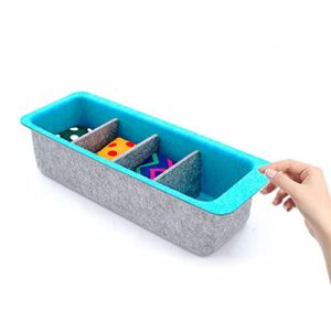 WELAXY Cabinet Pantry Organizers Desk drawer bin with 4 adjustable compartment Felt multi-storage for Kitchen home office closet Junk Socks Ties organizing (Turquoise)