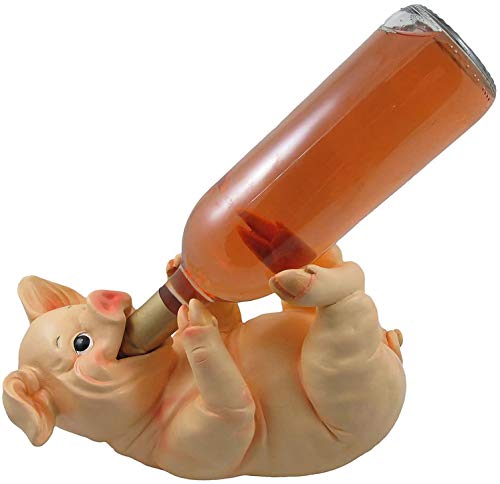 Drinking Pig Wine Bottle Holder Sculpture for Country Farm Bar and Kitchen Decor Tabletop Wine Stands & Racks and Decorative Collectible Statue Gifts for Farmers