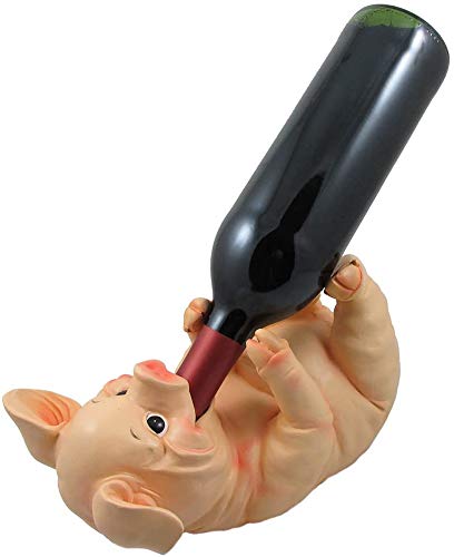 Drinking Pig Wine Bottle Holder Sculpture for Country Farm Bar and Kitchen Decor Tabletop Wine Stands & Racks and Decorative Collectible Statue Gifts for Farmers