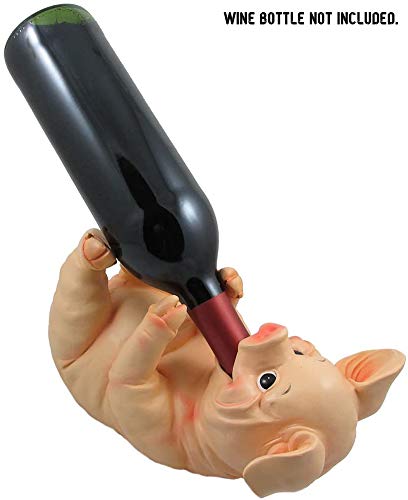 Drinking Pig Wine Bottle Holder Sculpture for Country Farm Bar and Kitchen Decor Tabletop Wine Stands & Racks and Decorative Collectible Statue Gifts for Farmers