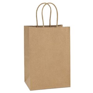 bagdream small gift bags 100pcs 5.25×3.75×8 inches kraft gift paper bags with handles bulk, paper shopping bags, birthday wedding party favor bags, brown gift bags for craft takeouts business