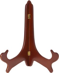 bard’s hinged walnut mdf wood plate stand, 14″ h x 11″ w x 8″ d (for 13″ – 17″ plates)