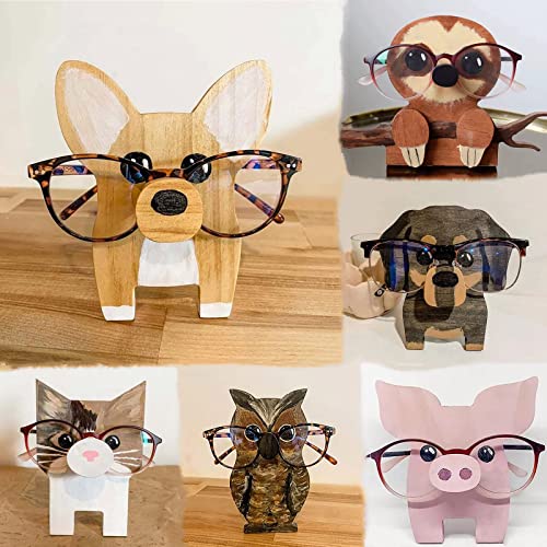 Yaoercty Delivered Before Christmas - Cute Creative Animal Glasses Rack Holder, 1PC Cute Wooden Animal Shaped Glasses Frame Home Office Desktop Decor,Valentine's Day (Khaki)